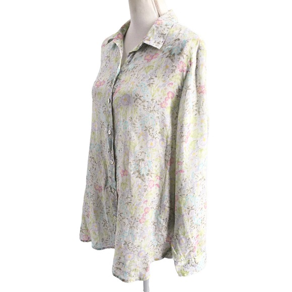 J. Jill Love Linen Women Size Medium Floral Print Button-Up Missy Shirt Collared - Picture 4 of 6